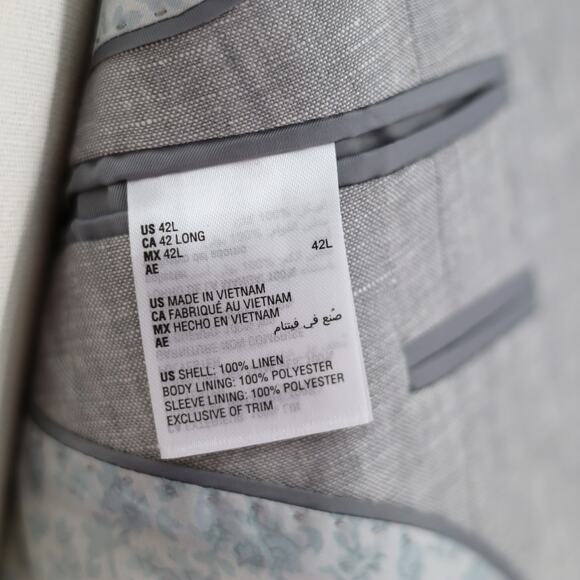 Bar III Men's Light Grey Linen Summer Casual Slim Formal Suit Jacket Size 42L - Picture 9 of 10